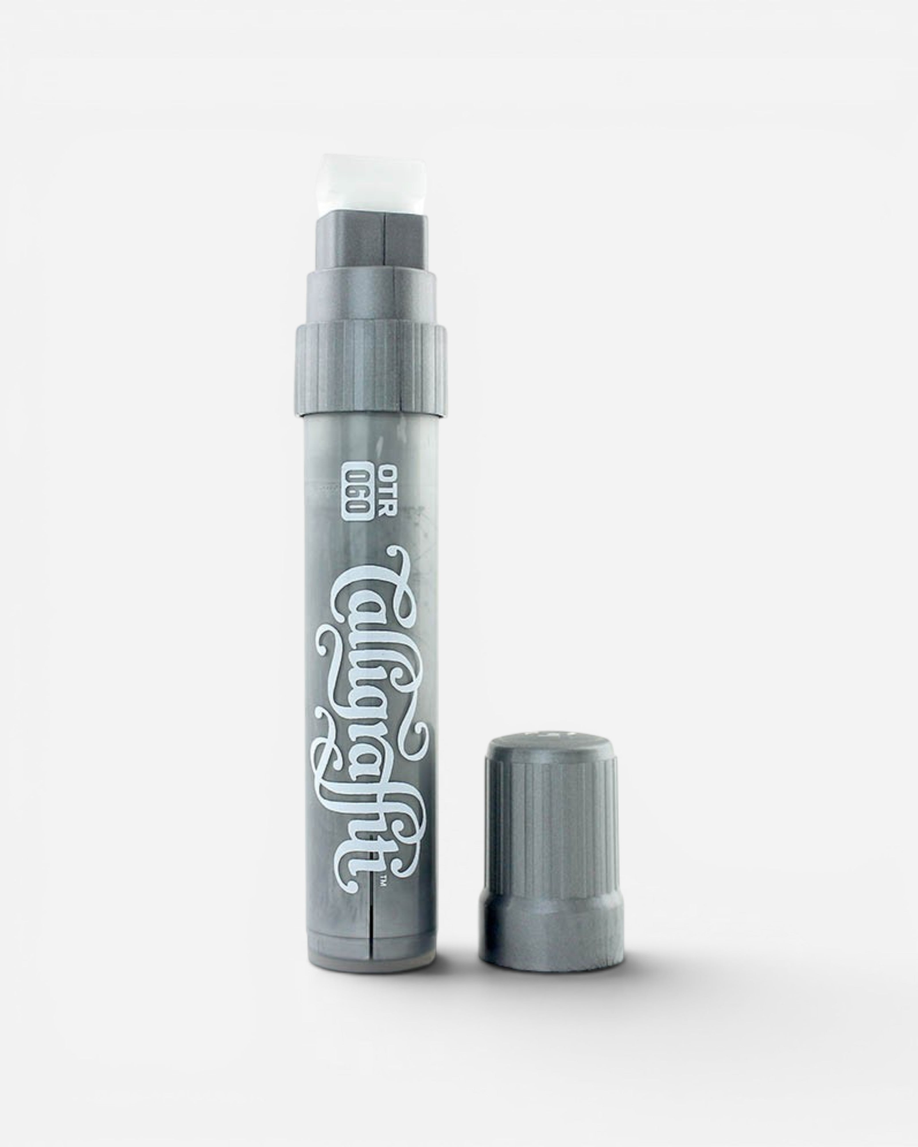 Astrofat OTR.060C Calligraffiti marker with a 20mm T-wide tip and grey barrel. Cap is off.