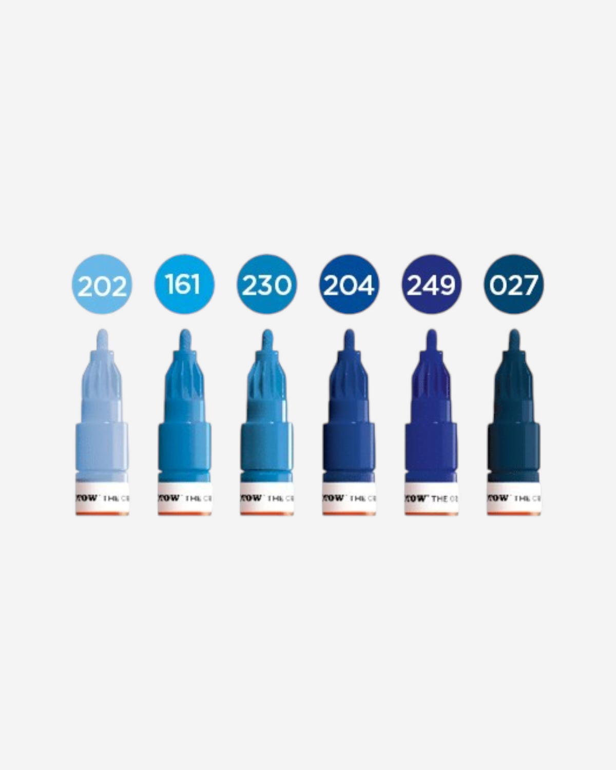 Astrofat set of six Molotow One4All 2mm acrylic markers in various blue shades with round tips