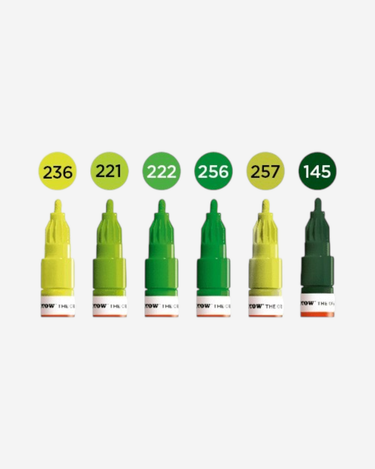 Astrofat set of six Molotow One4All 2mm acrylic markers in various shades of green with color-coded caps