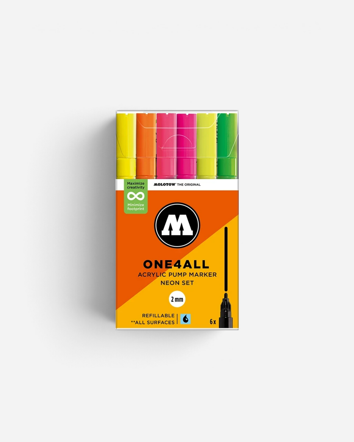 Astrofat Molotow One4All 2mm neon acrylic marker set of 6 in a clear plastic display box