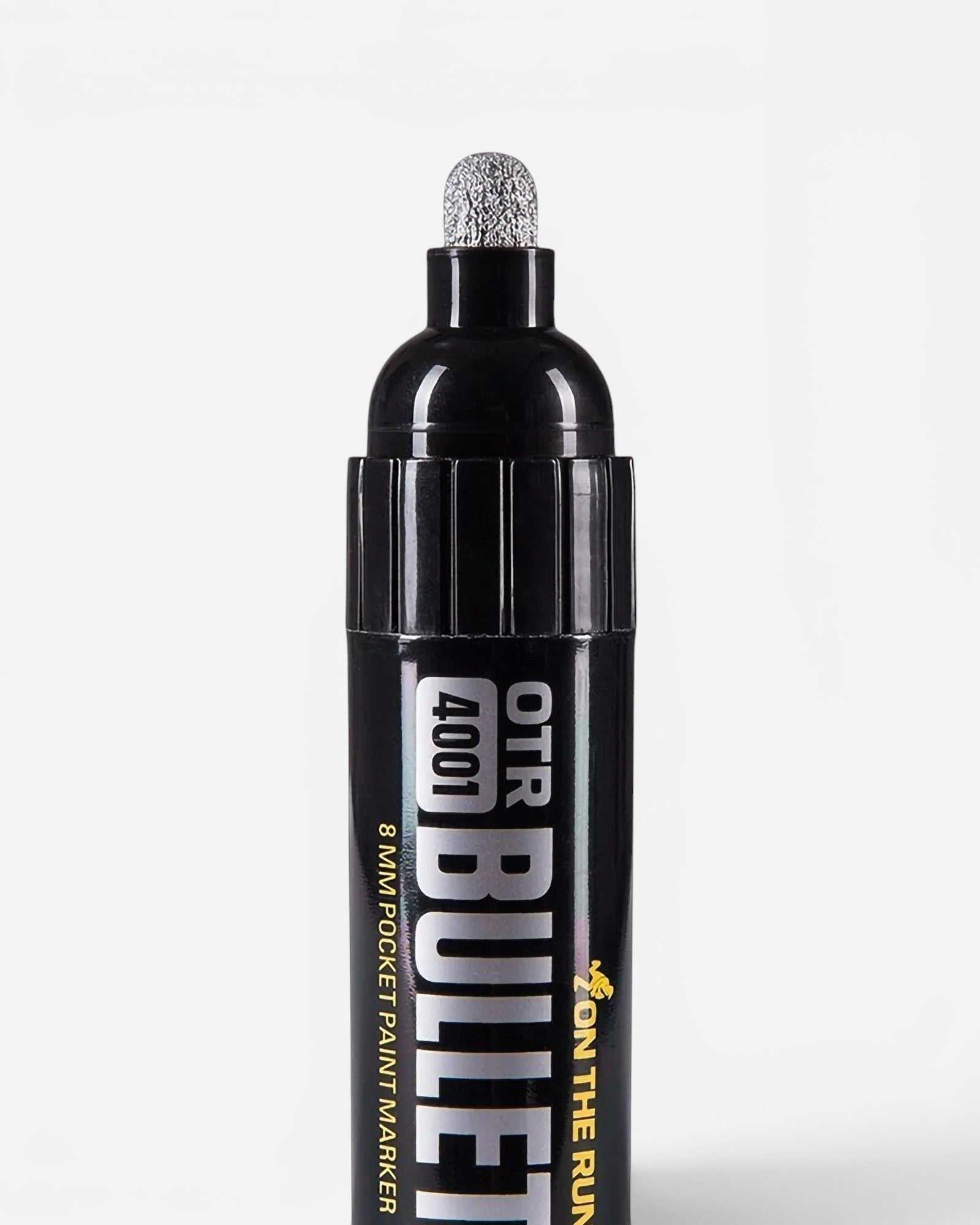 Astrofat OTR.4001 Bullet marker with a silver glitter tip and black barrel. Features an 8mm round tip and alcohol-based paint.