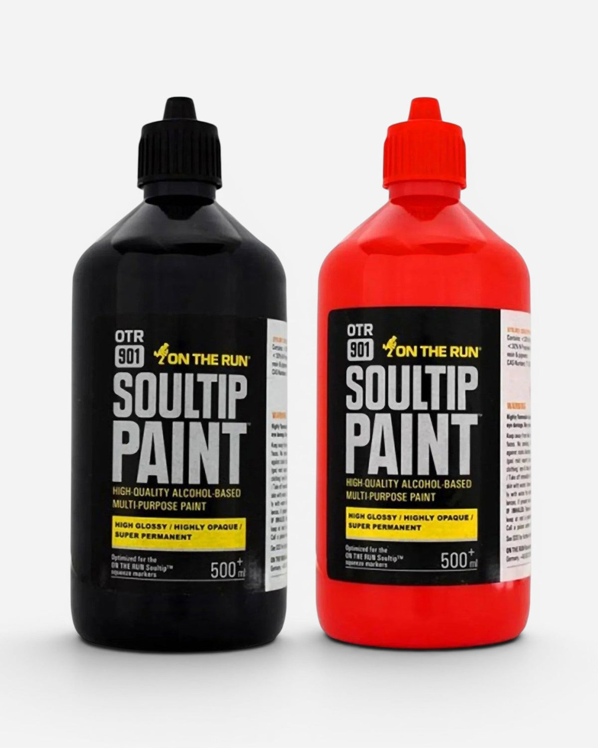 Astrofat OTR.901 Soultip Paint refill bottles in black and red, 500ml, high-quality alcohol-based, glossy, opaque, permanent paint.