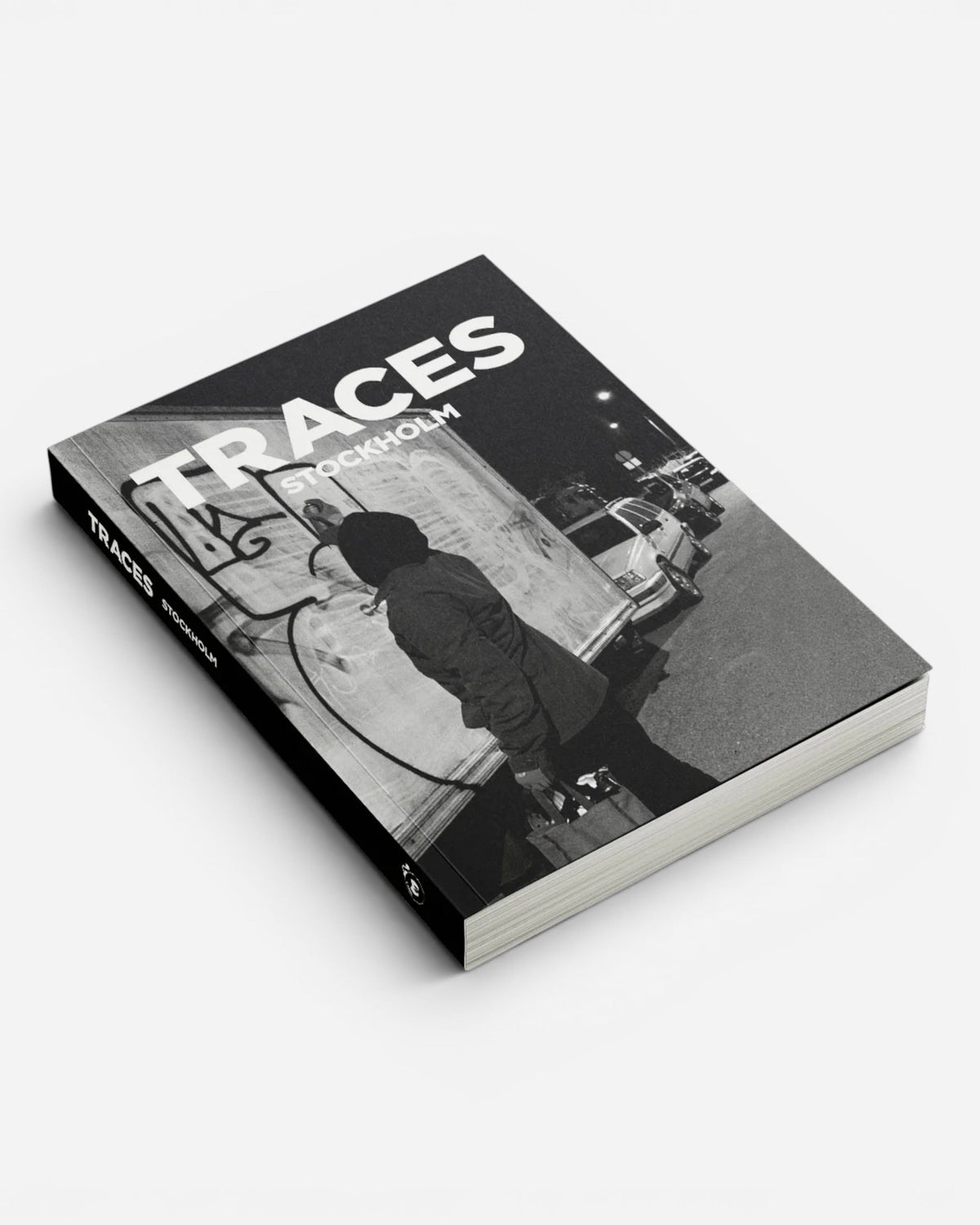 Astrofat Traces Stockholm book, featuring black and white graffiti photography from 2000-2025. Softcover, 204 pages.